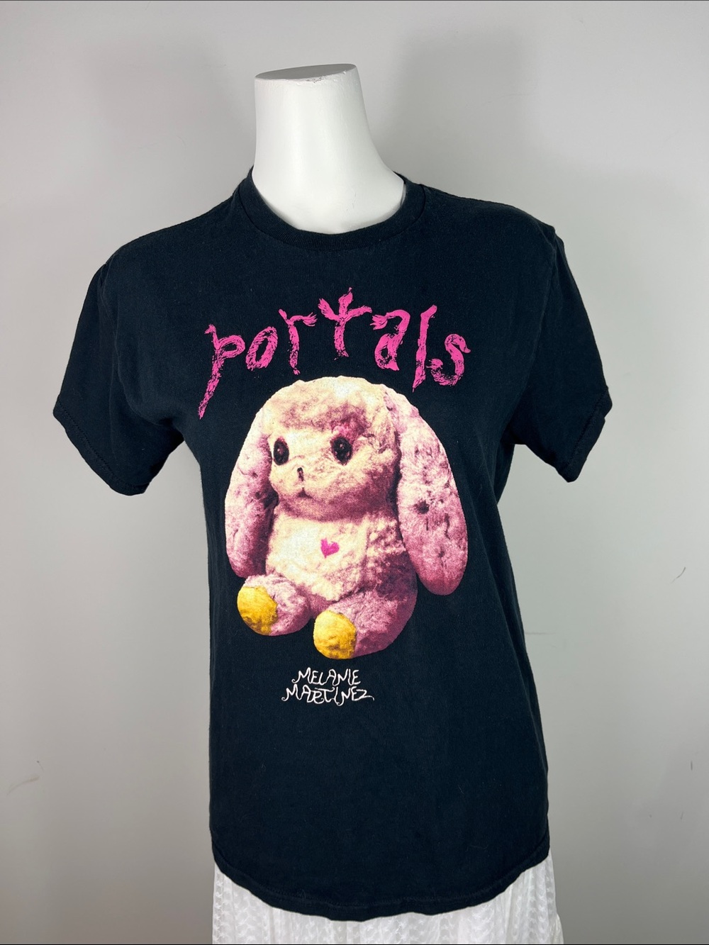 Gildan Black Tee with Pink Bunny and Yellow Accents